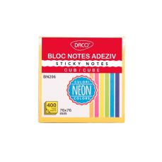 Notes autoadeziv cub 76mm x 76mm, 400 file/set, culori neon, Daco BN206