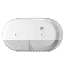 Dispenser din plastic alb pentru hartie igienica SmartOne Twin Mini, Tork 682000