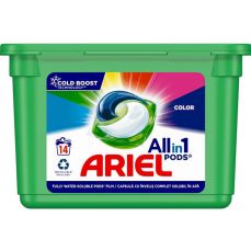 Detergent capsule gel pentru tesaturi, 14buc/cutie, All in 1 Color Ariel