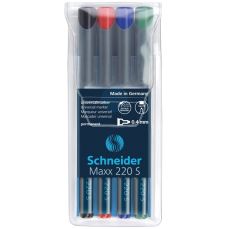 Permanent marker 4buc/set (albastru, negru, rosu, verde), varf 0,4 mm, Maxx 220 S Schneider