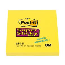 Notes autoadeziv 76mm x 76mm, 90 file/buc, galben neon, Post-it Super Sticky 3M